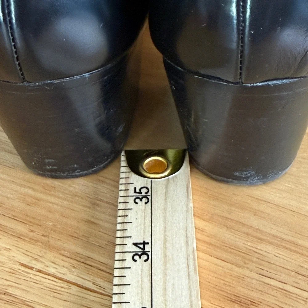 J Crew Piper Ankle Boot 9.5 Shiny Black Leather Western Chelsea Almond Toe BT886
